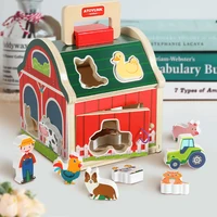Baby Wooden Matching House Toys Montessori Toys Farm Animal Color Shape Sorting Building Blocks Early Education Games Gifts 1