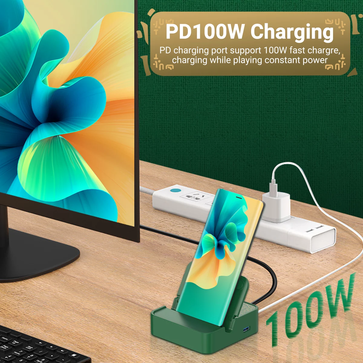 USB-C 허브 휴대용 TV 도크 멀티 포트 어댑터, HDMI,USB3.0, 2.0, 이더넷, PD 100W 포트, 스팀 데크 스위치 OLED 아이패드용, 6 인 1