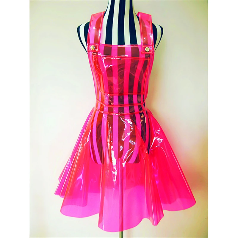 

Female Singer Ds Costume Transparent Plastic Expansion Bottom PVC Dress Vestido Summer Clothes Women Clear Vinly A LINE