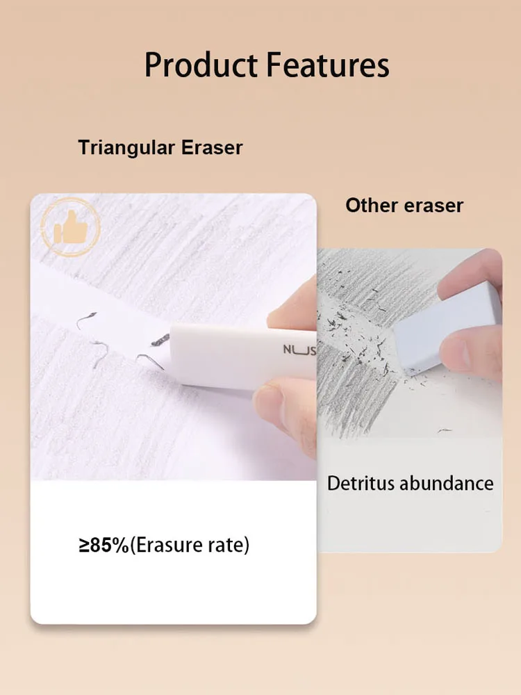 Deli Nusingn Triangle Eraser White TPE Plastic Rubber Pencil Erasers for Kids Writing Drawing Sketches Arts Eraser Soft 6/12pcs 4