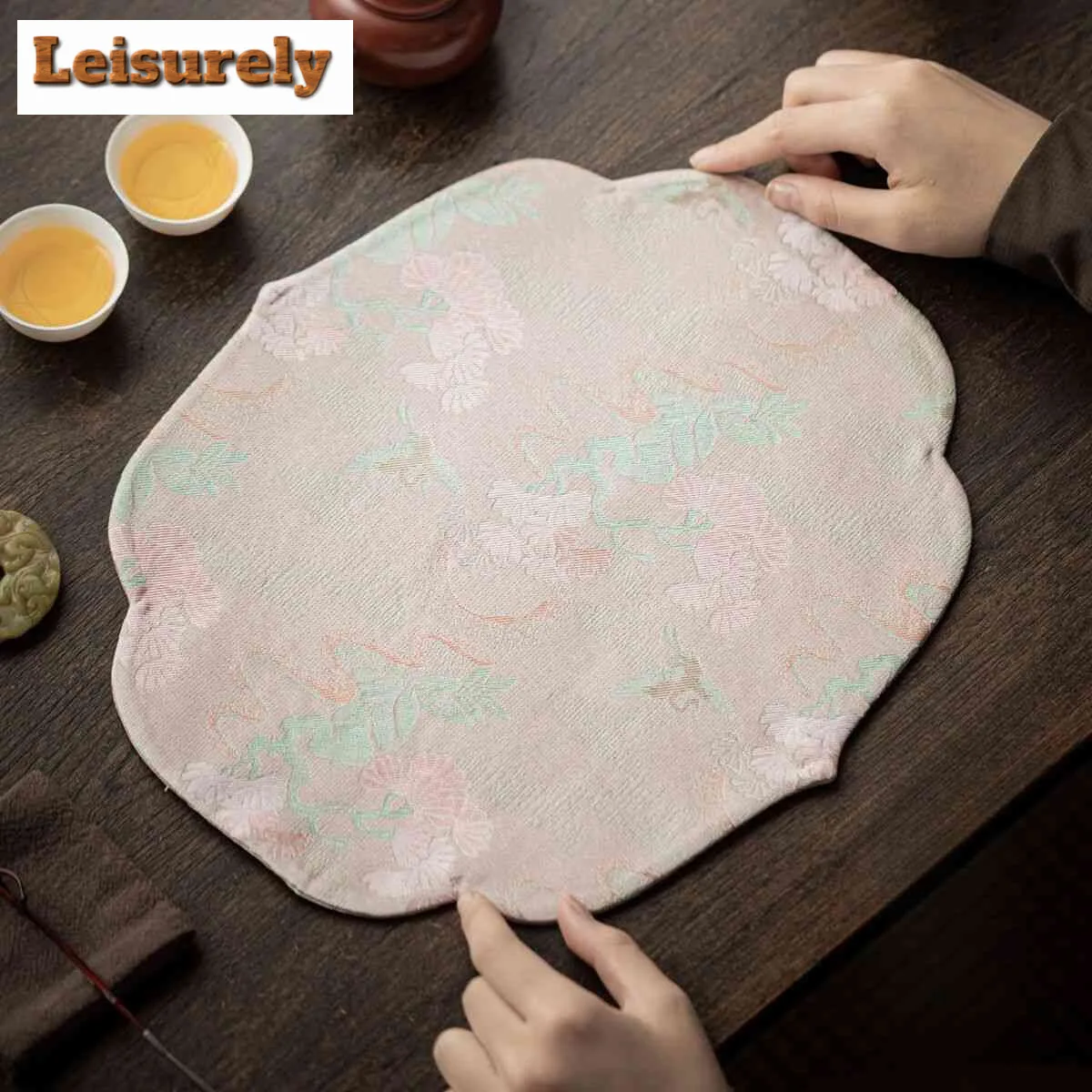 Chinese Crane Pink Xiangyun Silk Cloud Tea Table Mats Boutique Drink Coaster Household Dinner Table Cloth Mat Teaware Ornaments