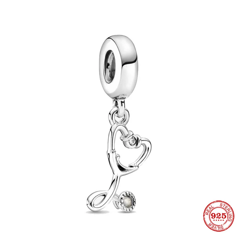 Charm Jewelry Silver 925 Stethoscope Pendant Nurse Cap Charm Bead Fit Original Bracelet DIY Women Gift Cross Amulet
