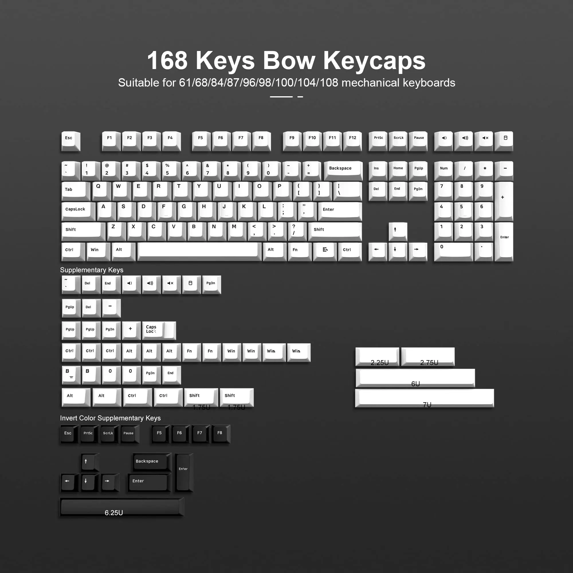 Duplo Tiro Pbt Keycaps 168 Teclas Bow Branco Preto Cereja Perfil Gateron Switches mx Teclado Gamer Mecânica - Imagem 3