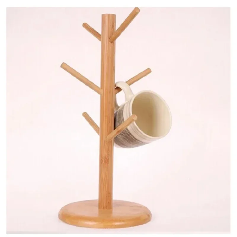 Tree Shape Wood Coffee Tea Cup Storage Holder Stand Mug Hanging Display Rack Drinkware Shelf 6 Hooks Home Kitchen 1 Set cup storage holder