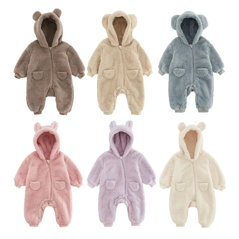 Baby Winter Bear Fleece Hooded Romper 2