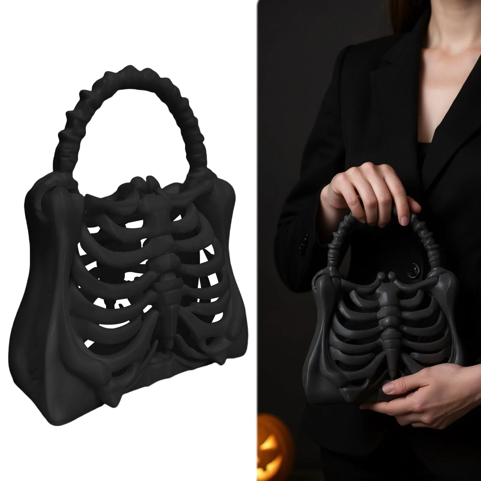 3D Printed Gothic Rib Cage Shape Purse Unique Halloween Party Clutch Bag Skeleton Bone Bag Gift for Women
