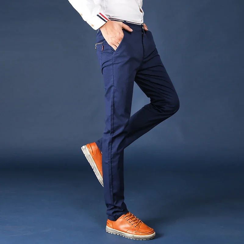 Männer Mode Geschäft hoch taillierte feste Hose große Größe 28-38 Slim Fit Hose männlich Plüsch gerade Bein dünne formelle Hosen – Detail 12