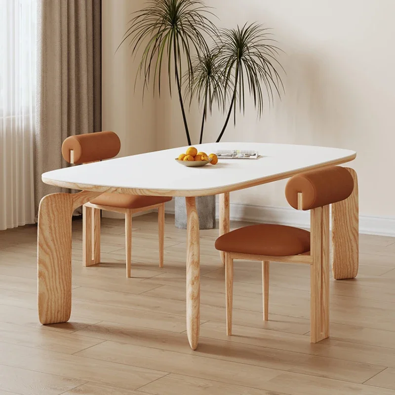 

Pure white slate dining table, solid wood dining table, cream wind dining table and chair combination