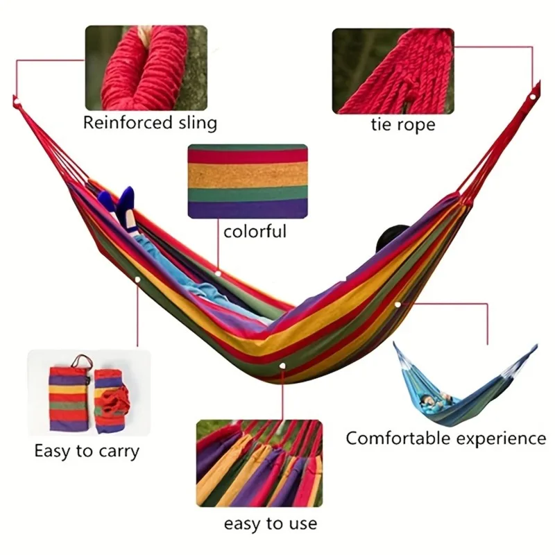 Hammock Leisure Durable Single Travel Swing Chair Hanging Bed Casual Hammocks for Patio Garden Backyard Outdoor Indoor with Bag