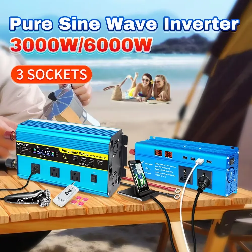 Lvyuan-inversor de Onda Senoidal Pura para Carro Conversor Poderoso com us Tomada Universal Controle Remoto Inteligente 6000w 3000w 2000w