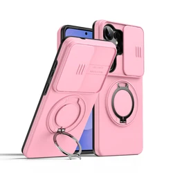 Magnetic Ring Stand Phone Case with Slide Camera Lens Protection and Durable Hybrid Design - Galaxy S26 (Pink)