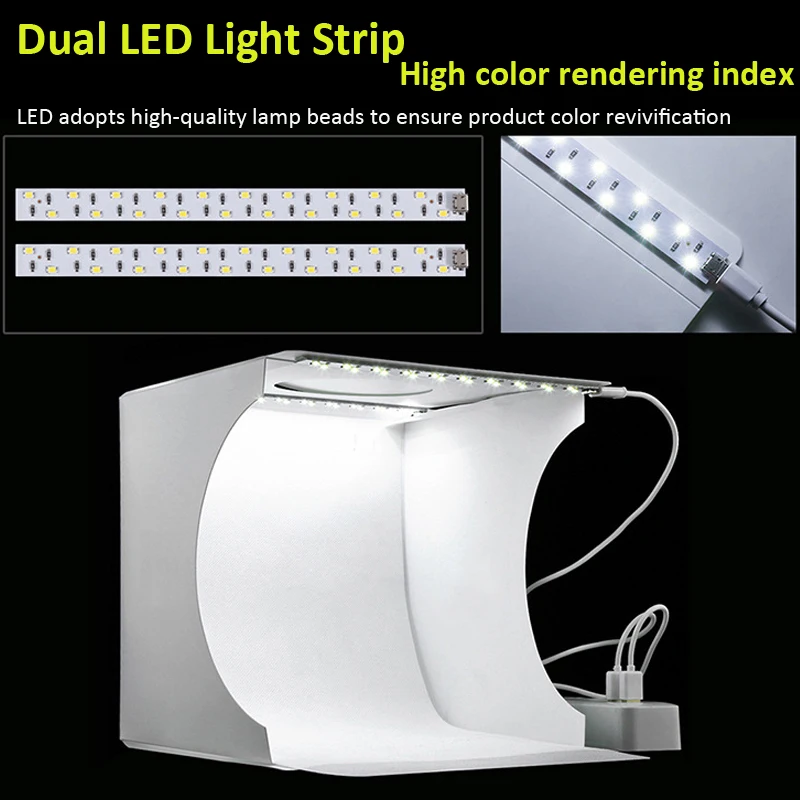 Portable Folding Lightbox Light Box Mini Photography Photo Studio Box Softbox 2 LED Photo with 6 Color Backdrops
