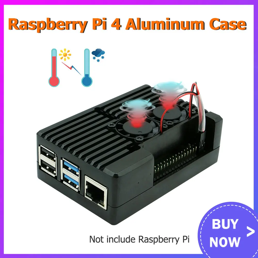 Raspberry Pi 4 Aluminium Metal Case Cooling Fan+Heat Sinks Enclosure for  Raspberry Pi 4 Model B