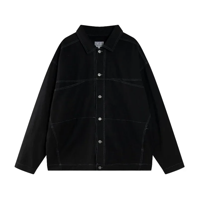 

New Hip Hop Black CAVEMPT White Stitched Denim Jacket CAV EMPT Black Vintage Overcoat Kanye West