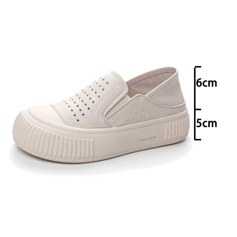 3.5cm Cow Genuine Leather Women Oxfords Breathable Shoes Flats Comfy Hollow Chunky Sneakers Spring Platform Wedge Loafer 2