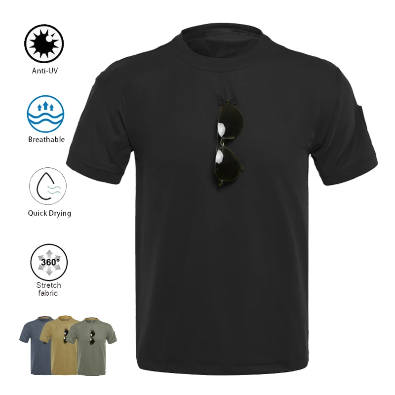 Men's Summer T Shirt Quick Dry UV Proof O-Neck Tactical Breathable Top for Camping Trekking Hiking Climbing Short Sleeve Shirt