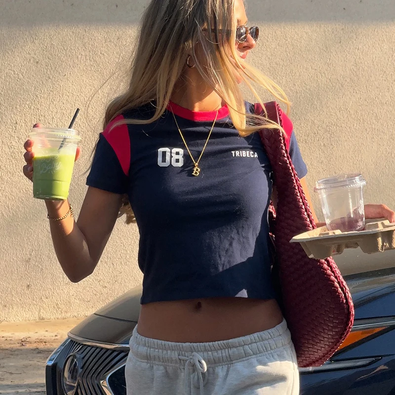 Number 08 Graphic Sports Crop T-Shirt - 90s Y2K Athletic Top