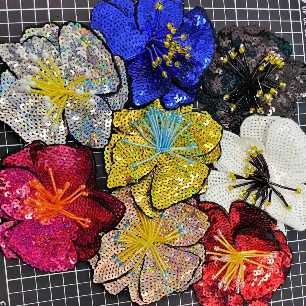 

Multicolored Flowers Patches Iron on Sew on Sequin Patch for Clothing DIY Applique Decorative Clothes Accessories Badge Stickers