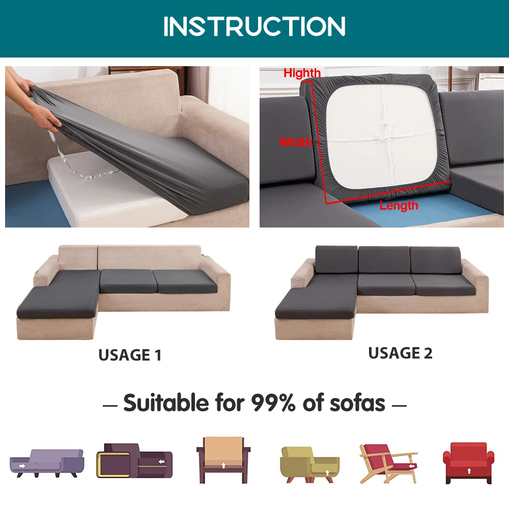 Double-Side Waterproof Sofa Seat Cushion Cover Elastic Protector Sofa Covers Pets Kids Livingroom Sofas Case with Random Gift