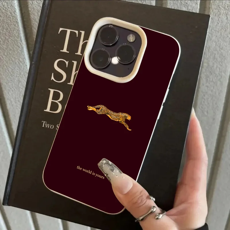 Exquisite Wine Red Leopard Lychee Texture Soft Phone Case