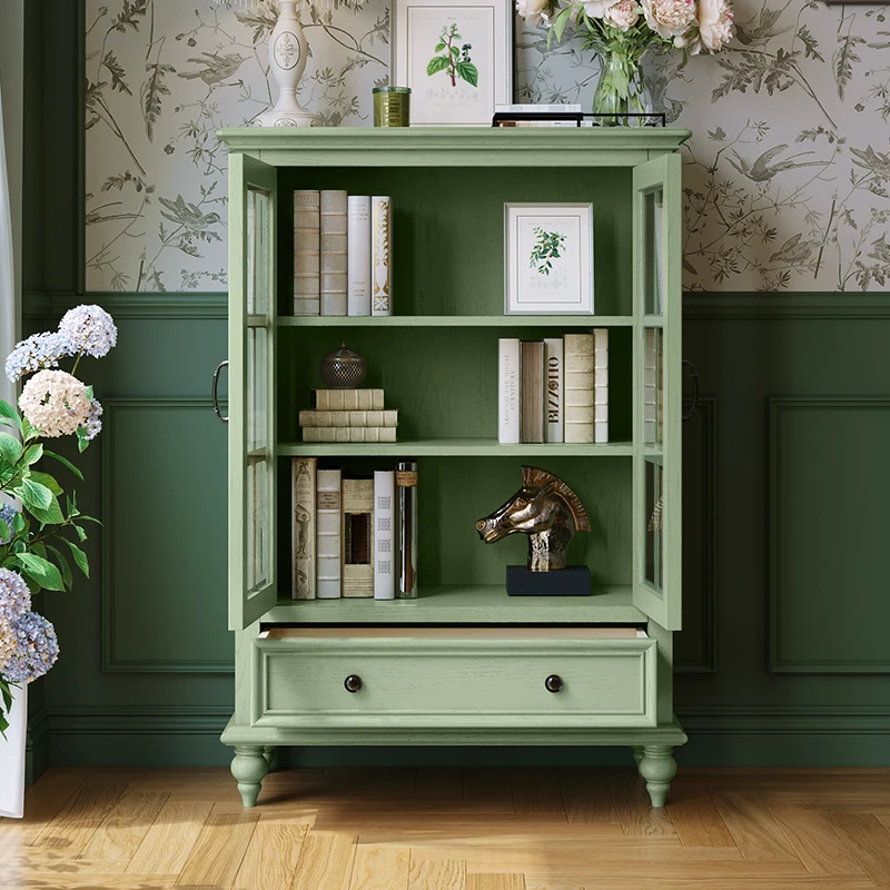 American Country Green Solid Wood Wine Cabinet Small Sideboard Storage Cabinet Buffet Cupboard Home Furniture Space Saving