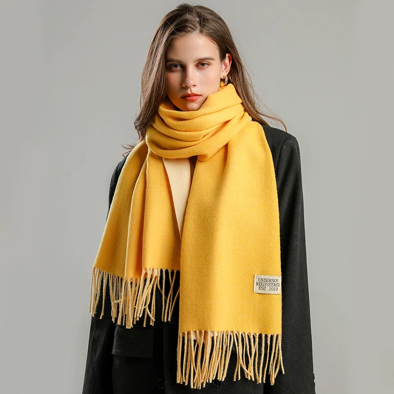 2022 Semplice Cashmere Inverno Caldo Sciarpa Moda Solido Doppio Lato Diverso Pashmina Coperta Bufanda con Tessel Viaggio_voghion.com