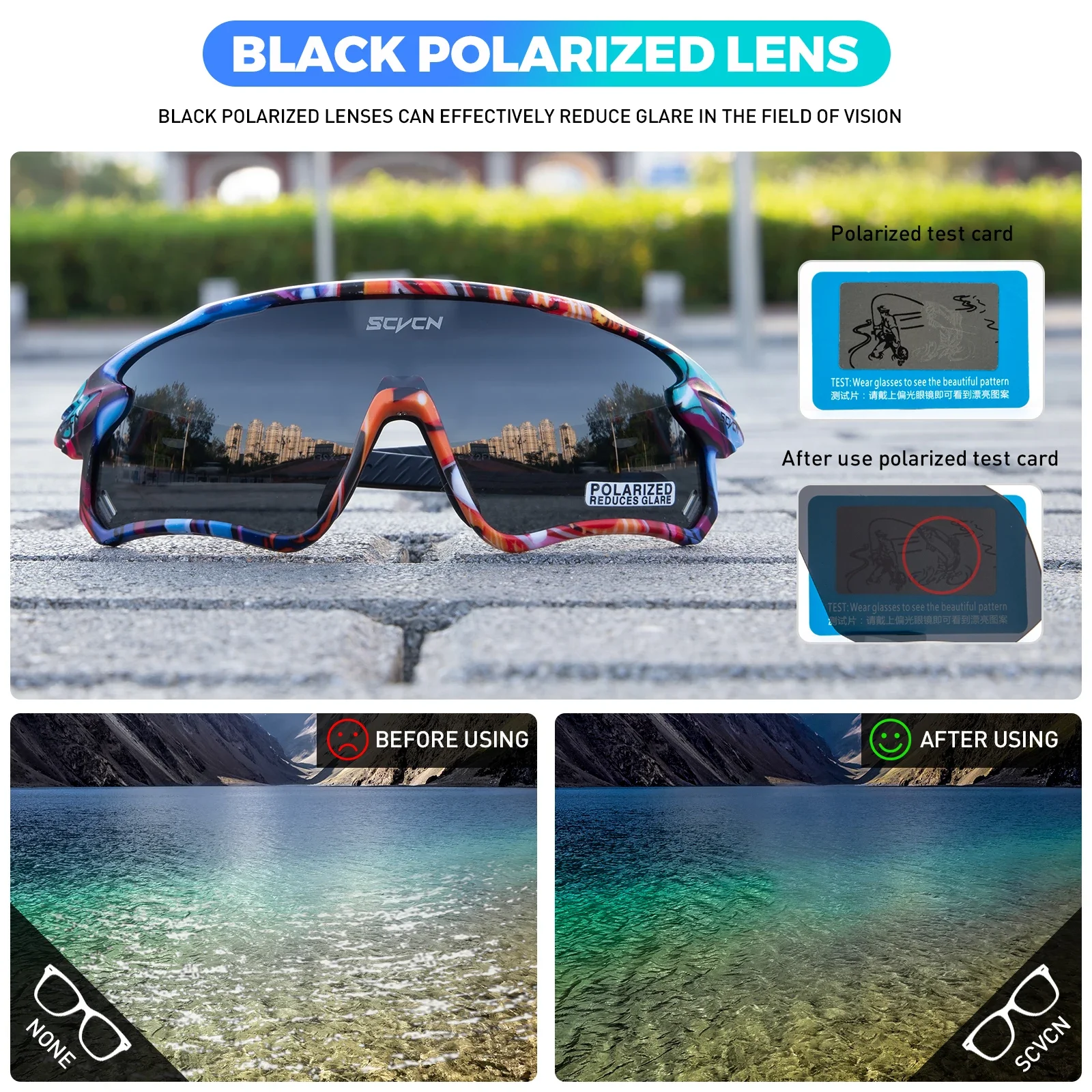 SCVCN Men Cycling Sunglasses Bike Glasses Sports Bicycle Goggles Outdoor MTB Road Running Sunglasses UV400 Protection Eyewear