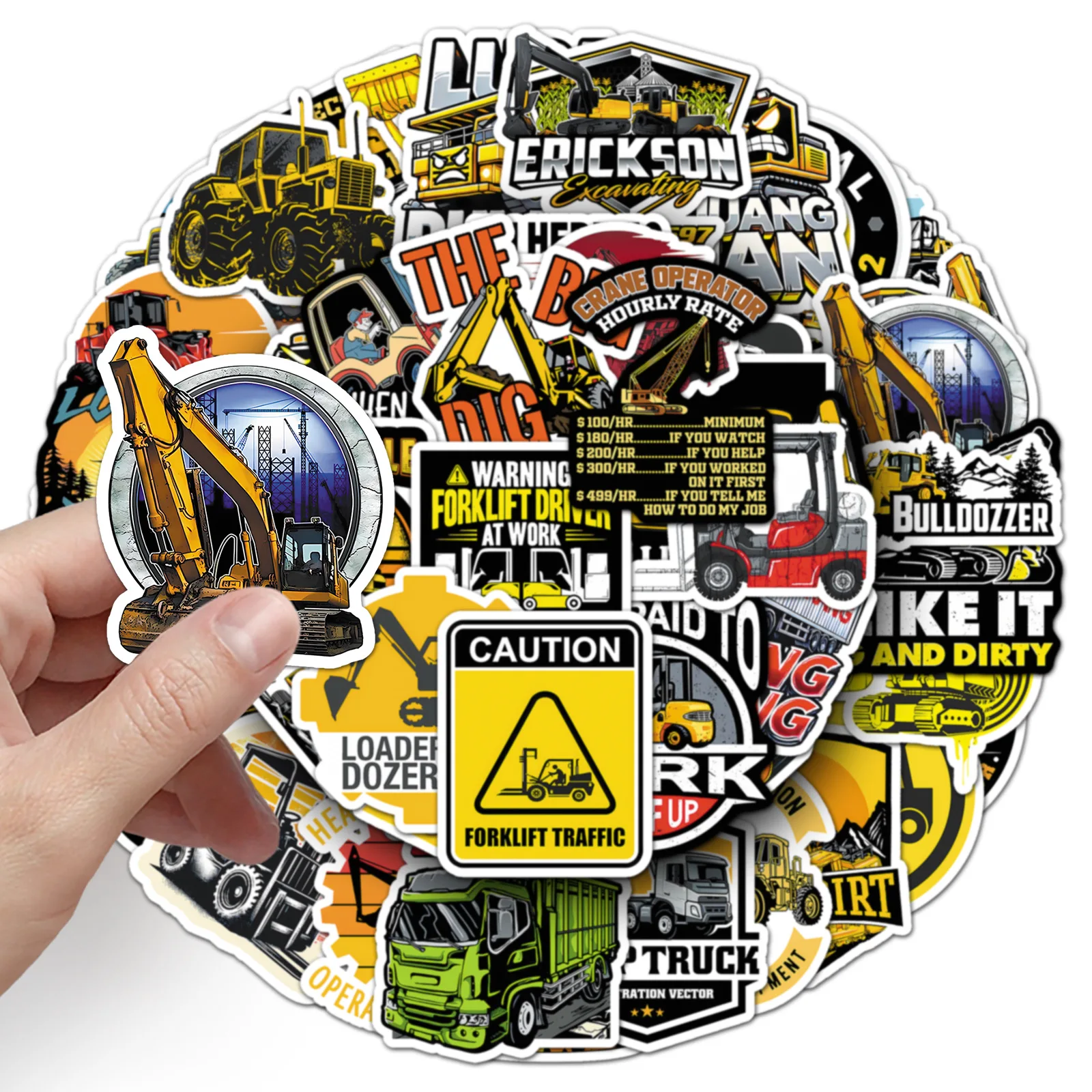 50팩 방수 건설 차량 스티커 (수하물, 헬멧, 기타, 스케이트보드, 휴대폰, 문구류용) 내구성 있는 장식 데칼