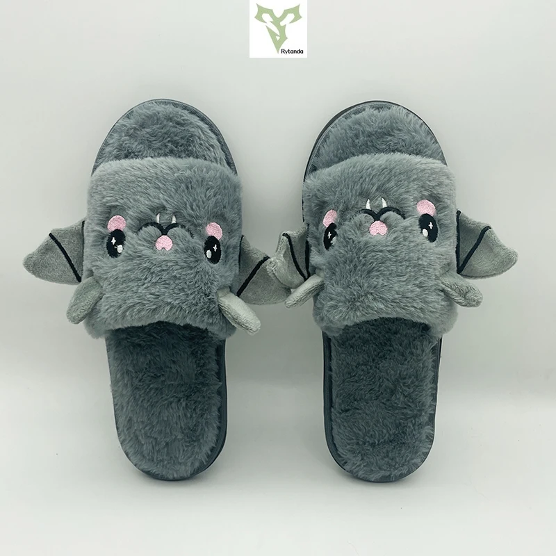 Halloween Bat Slippers Fashion Plush Shoes Lightweight Couples Home Indoor Floor Slippers Kawaii Footwear Kid Adults Flat Slides