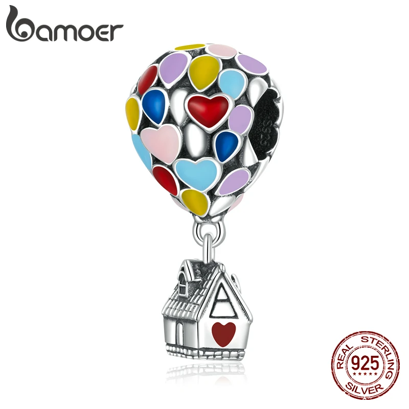Bamoer серебро 925 пробы эмаль красочный воздушный шар кролик кулон для