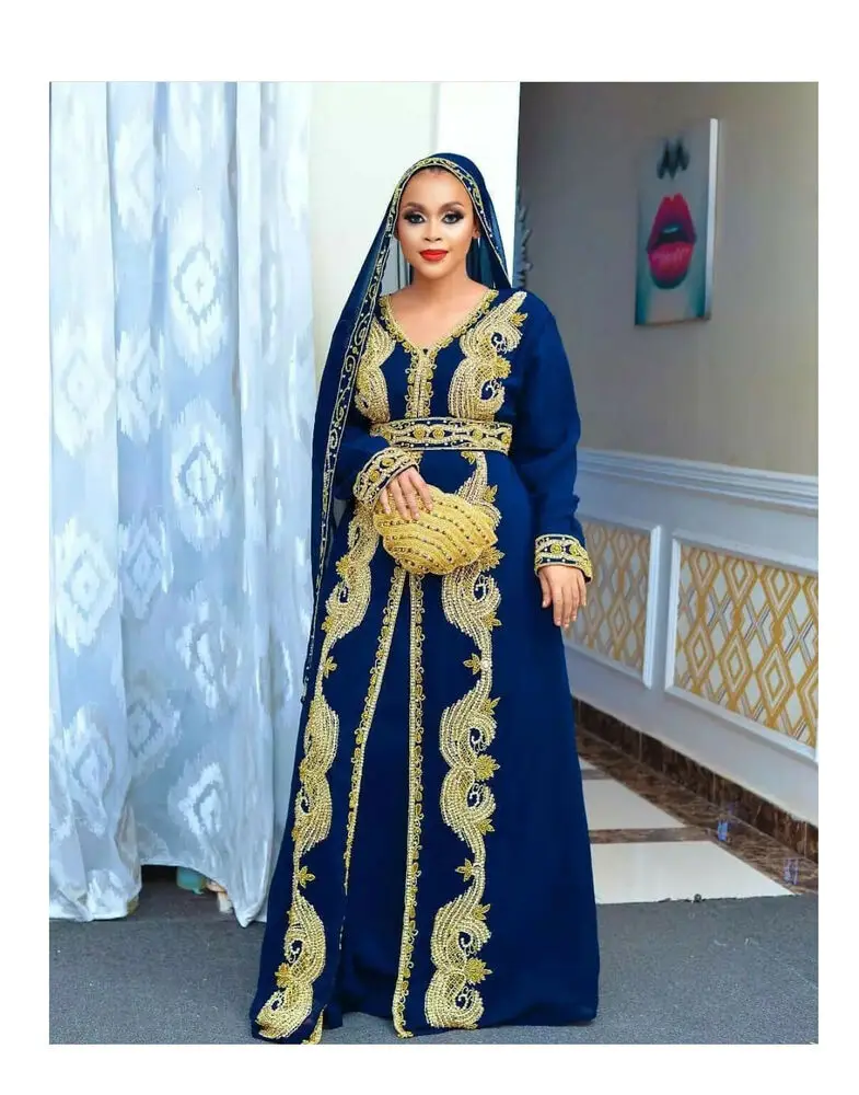 Blu Navy Dubai Marocco Caftani Abiti Abaya Sono Abiti Da Festa Di Nozze Molto Fantasia Tendenze Moda Europee E Americane