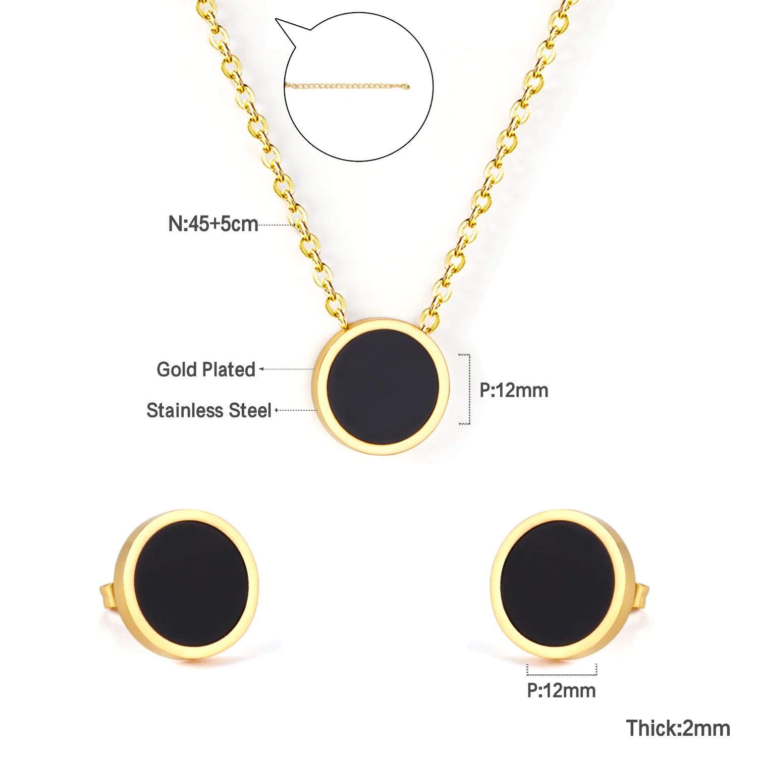 Square Heart Round Geometry Pendant Necklace Sets For Women - Image 2