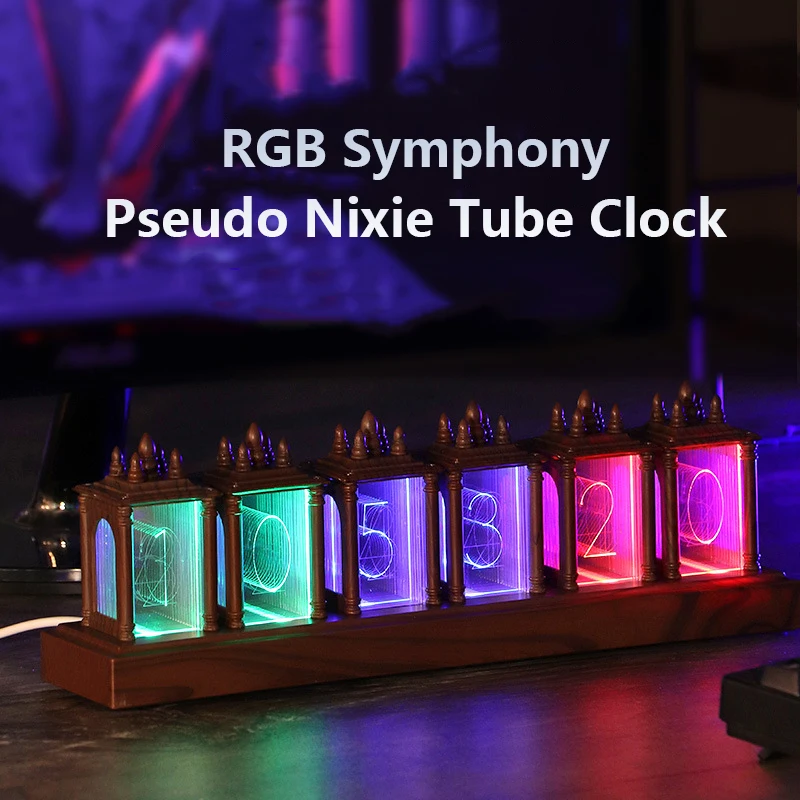 LED Digital IPS Nixie Tube Clock RGB Symphony USB Gaming Computer Desktop  Decoration for DIY Birthday Gift Idea