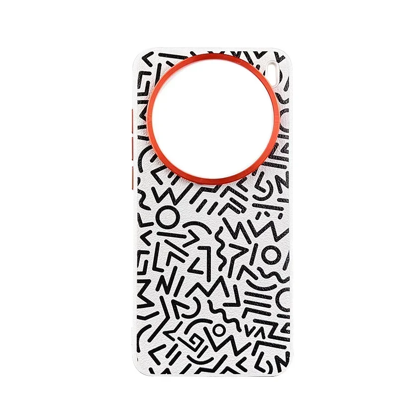 Graffiti-Style Leather Phone Case with Metal Lens and All-Inclusive Protection