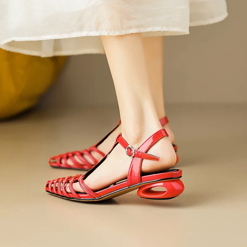 

2024 new summer women sandals natural Leather shoes 22-24.5cm cowhide+pigskin+sheepskin hollow out buckle shoes women shoes