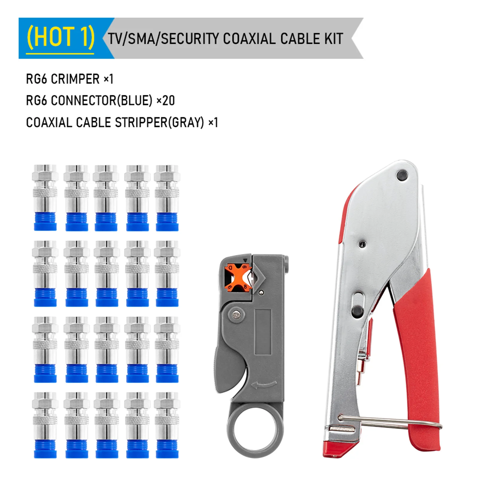 

Coaxial Cable Crimping Pliers Set RG6 Wire Stripper Crimper Tool Kit With F Compression Connectors