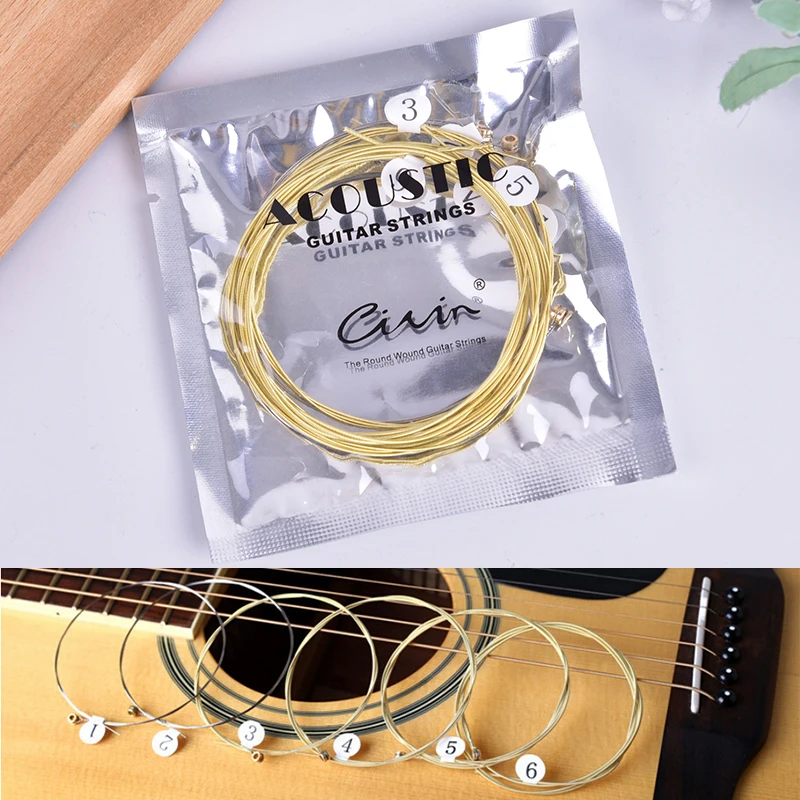 6 Pcs/set Universal Acoustic Guitar String Brass Hexagonal Steel Strings For Guitar Accessories