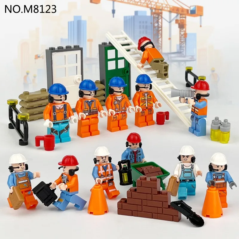 Construction Team 8103 Children Assemble and Decorate Small Gifts Small Particles Toys City Dolls Construction Workers - 3