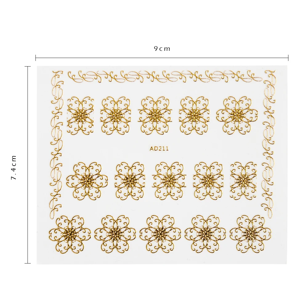 1pcs Gold Bronzing 3D Nail Sticker Flower Metalic Paste Beauty Nail Art Decorations Manicure Nails Decal DIY Tips SAAD201-212 nail stickers,nail art decoration,nail decals