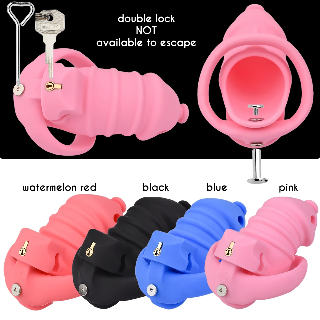 FRRK Darkness Black Silicone Chastity Cage with 4 Penis Rings Harness Band Belt Anti-Escape Training Sexshop пояс верности