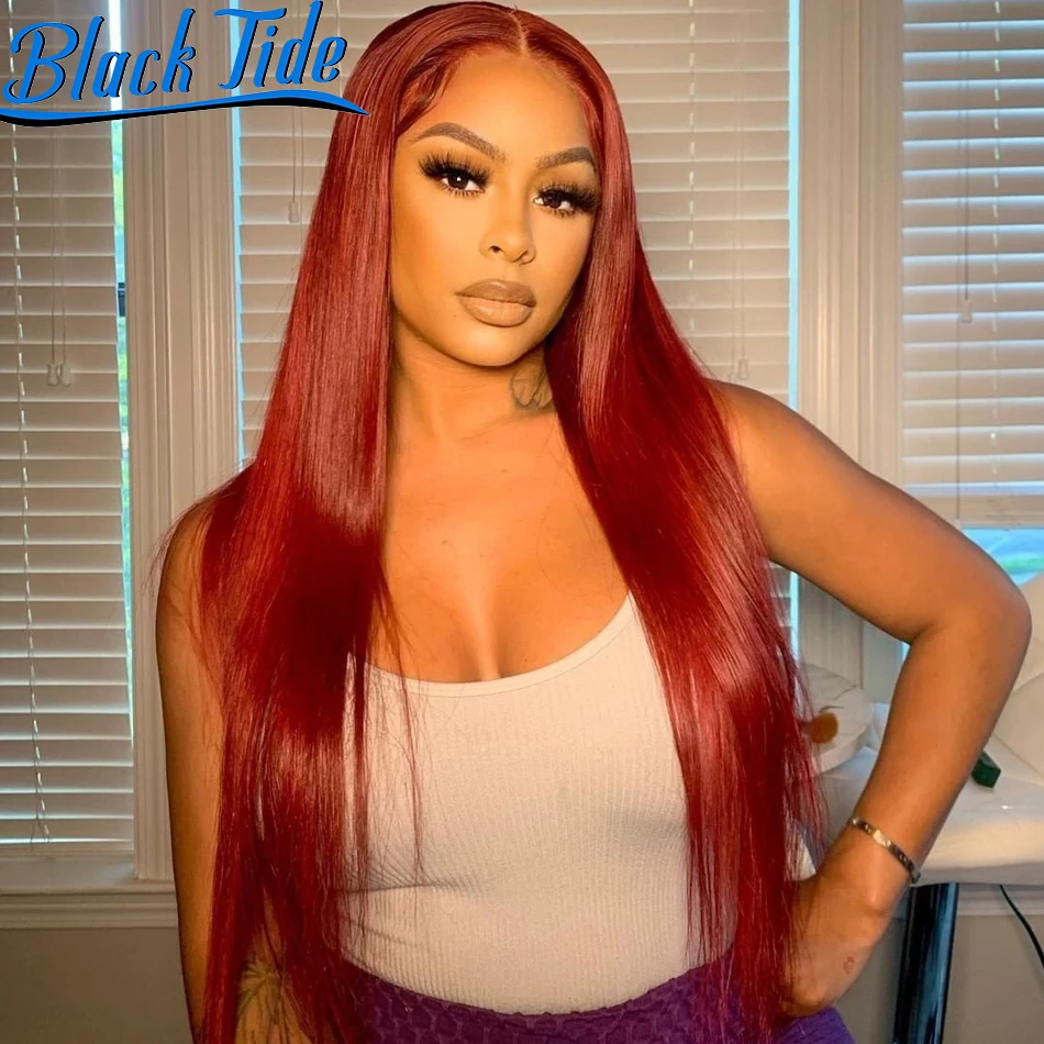 

Straight Lace Front Wig Burgundy 13x4 HD Transparent Lace Frontal Wig 180% Remy Human Hair Wigs 99J Lace Front Wig Pre Plucked