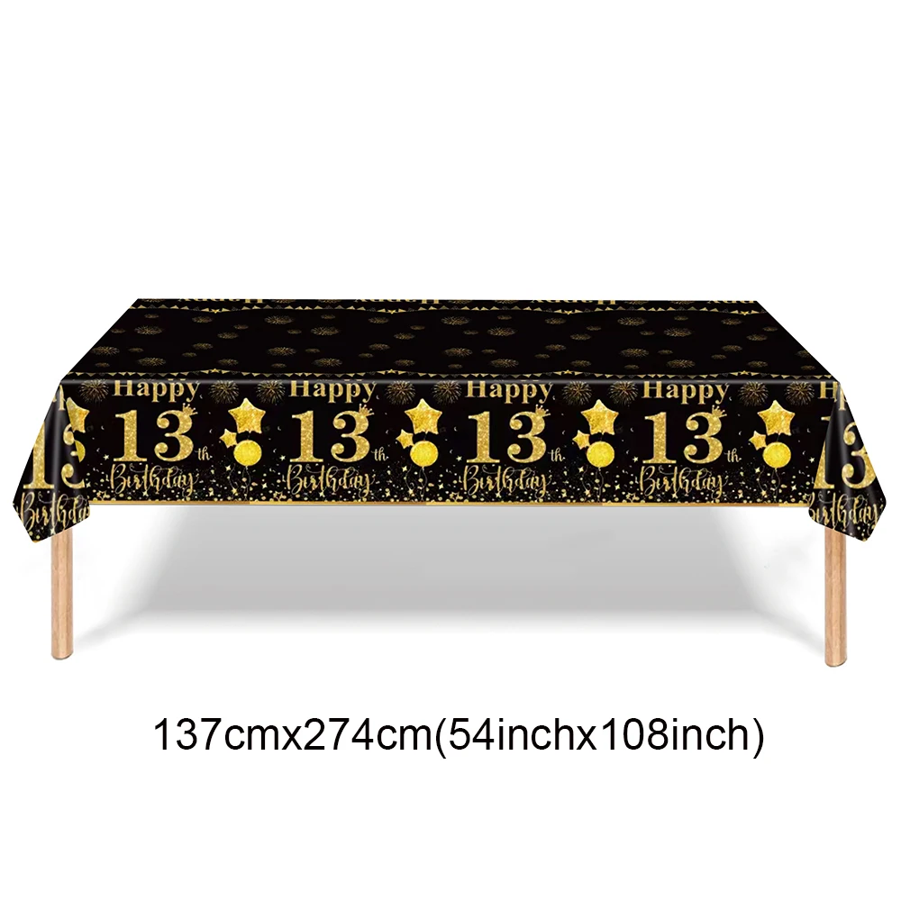 Einweggeschirr-Set zum 13. Geburtstag, Schwarzgold, Geburtstagsparty-Teller, Servietten, Teenager, Jungen und Mädchen, 13-jähriges Partyzubehör – Detail 5