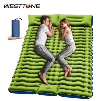 WESTTUNE Double Sleeping Pad – 4 Inch Thick Ultralight Inflatable Camping Mattress with Built-in Pump, Portable Waterproof Sleeping Pad for 2 1