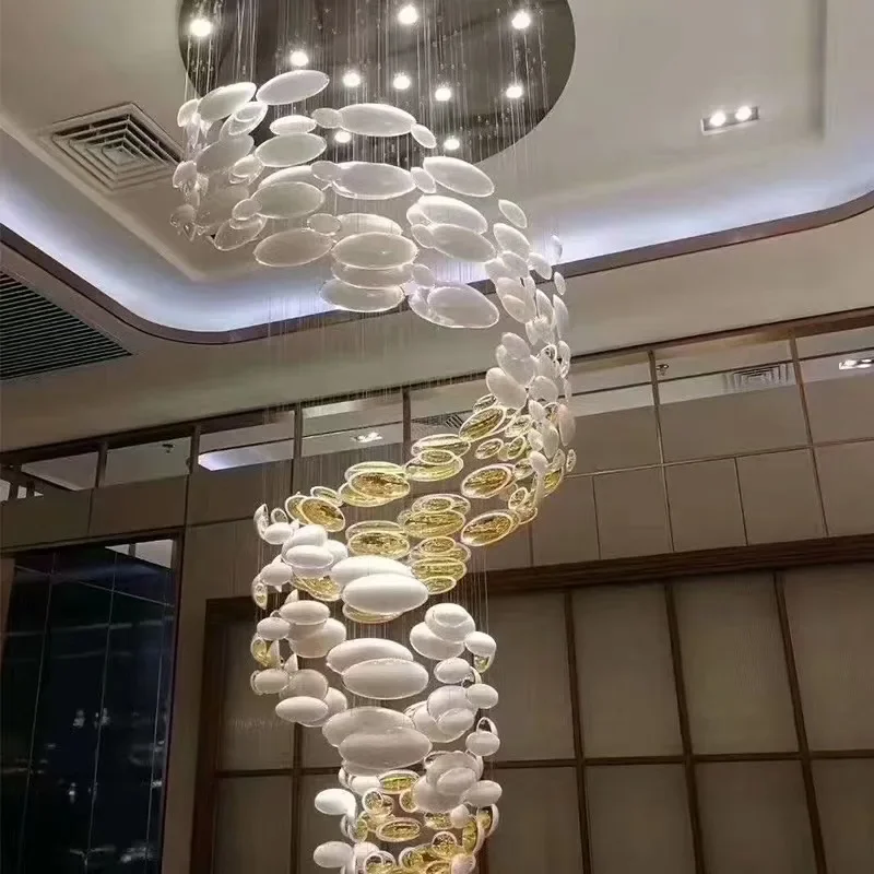 Luxury art chandeliers hotel lobby engineering lighting Villa spiral staircase decorative glass lights custom