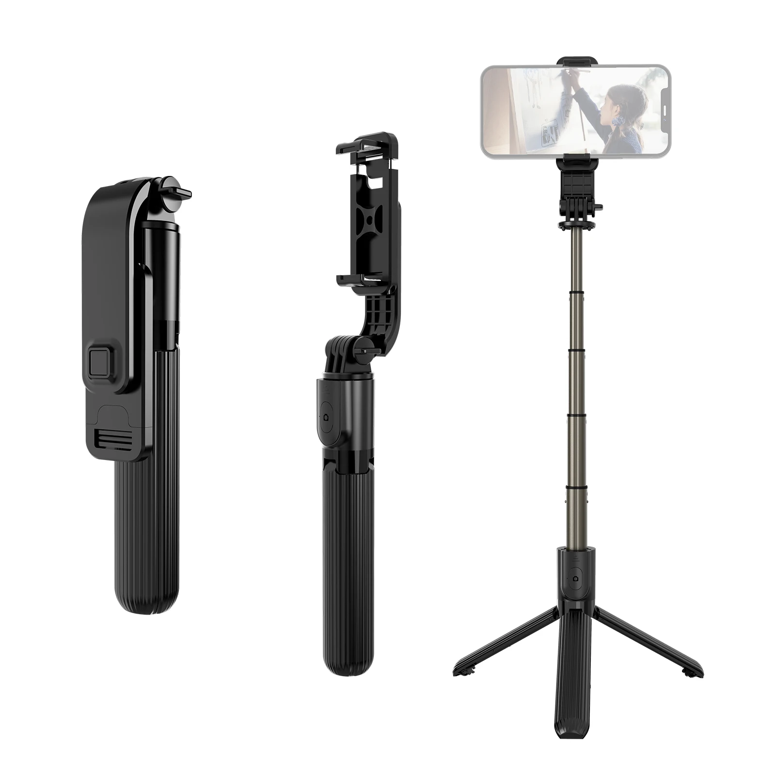 33.8in Selfie Stick Gimbal Stabilizer 5-Section Rod with Phone Clip Detachable Remote Control for Android 4.4/ iOS 5.1 System