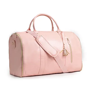 New Design Leather 2 in 1 Convertible Folding Shoes Compartment Luggage Duffle Garment Duffel Bag 1