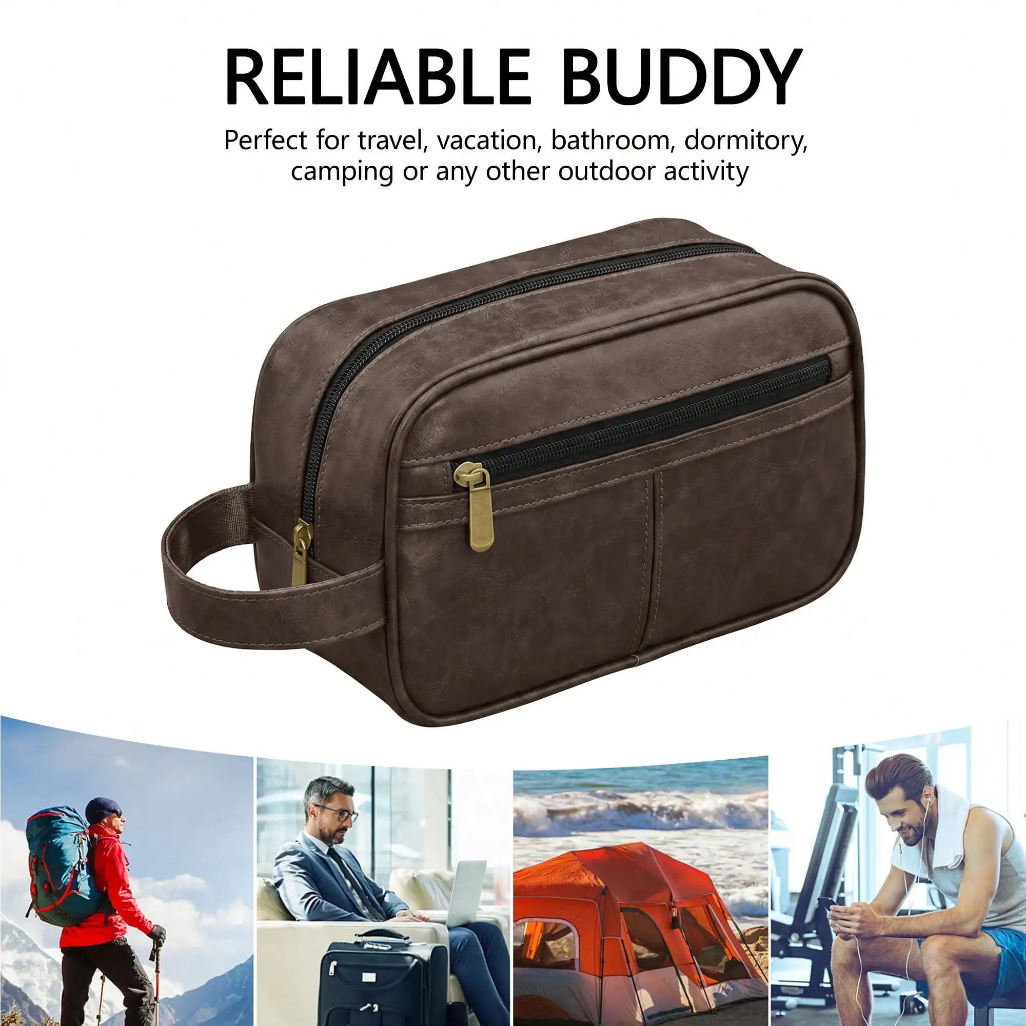 Retro Waterproof Leather Travel Toiletry Bag - Handheld Personal Care Organizer and Journey Essentials Gift