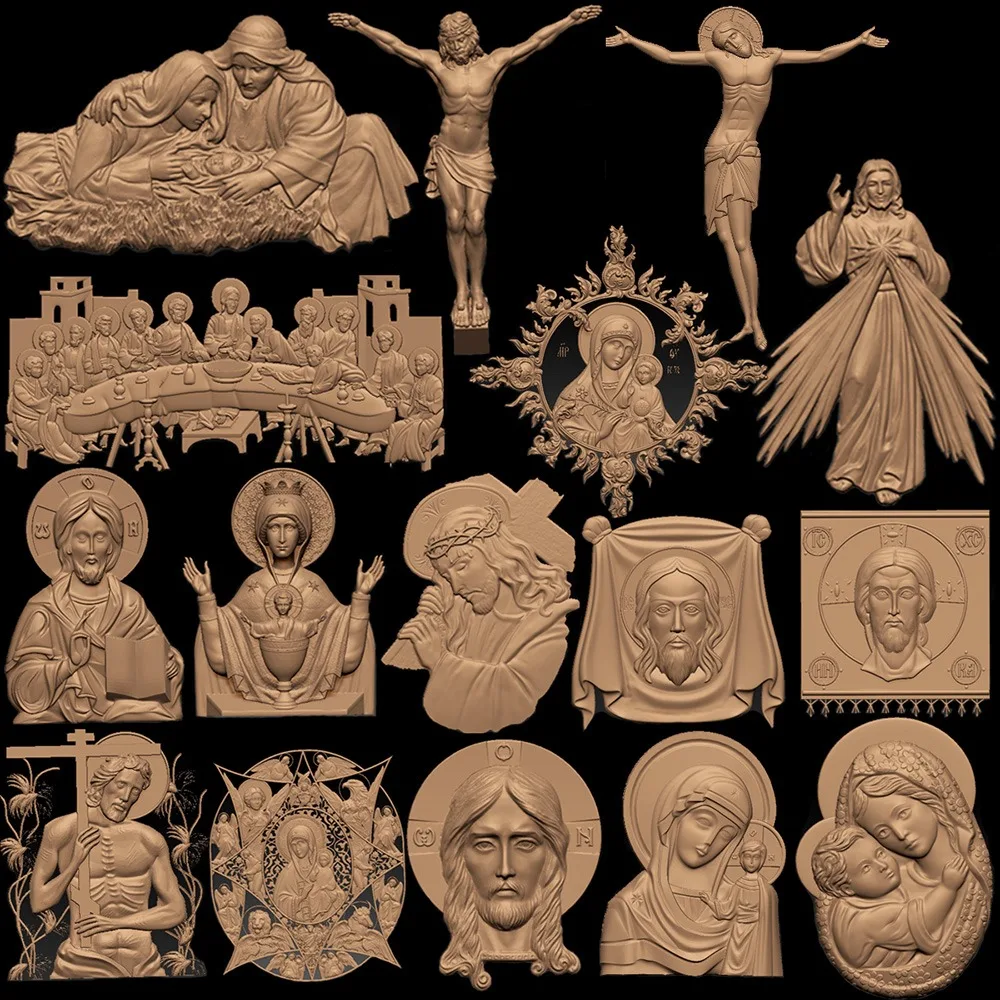 16 개 종교 아이콘 3D STL 모델 양식 CNC 라우터 Artcam 갈망 Cut3d 3D 프린터 예수 베이스 릴리프