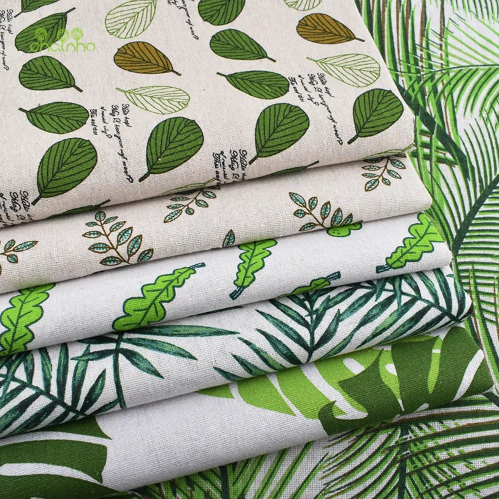 Chainho,Green Leaves Series,Printed Cotton Linen Fabric For DIY Quilting &Sewing Sofa,Table Clothes,Curtain,Bag,Cushion Material