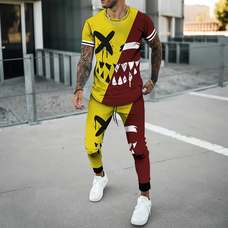 Men's Tracksuit XX Smiley Face Pattern printed short-sleeved T-shirt trousers Casual Summer Men 2 Piece Sets Sport tshirts